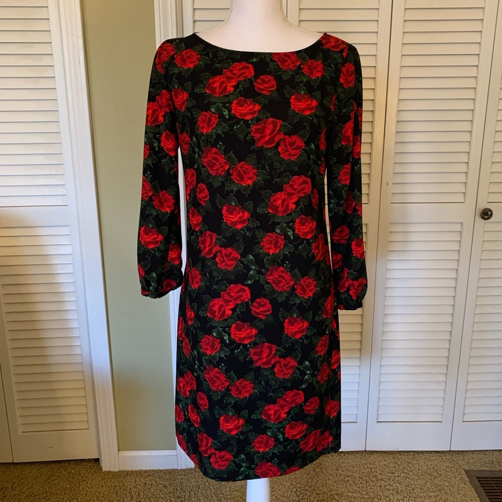 Brooks Brothers Rose Floral Black and Red Dress Size 6